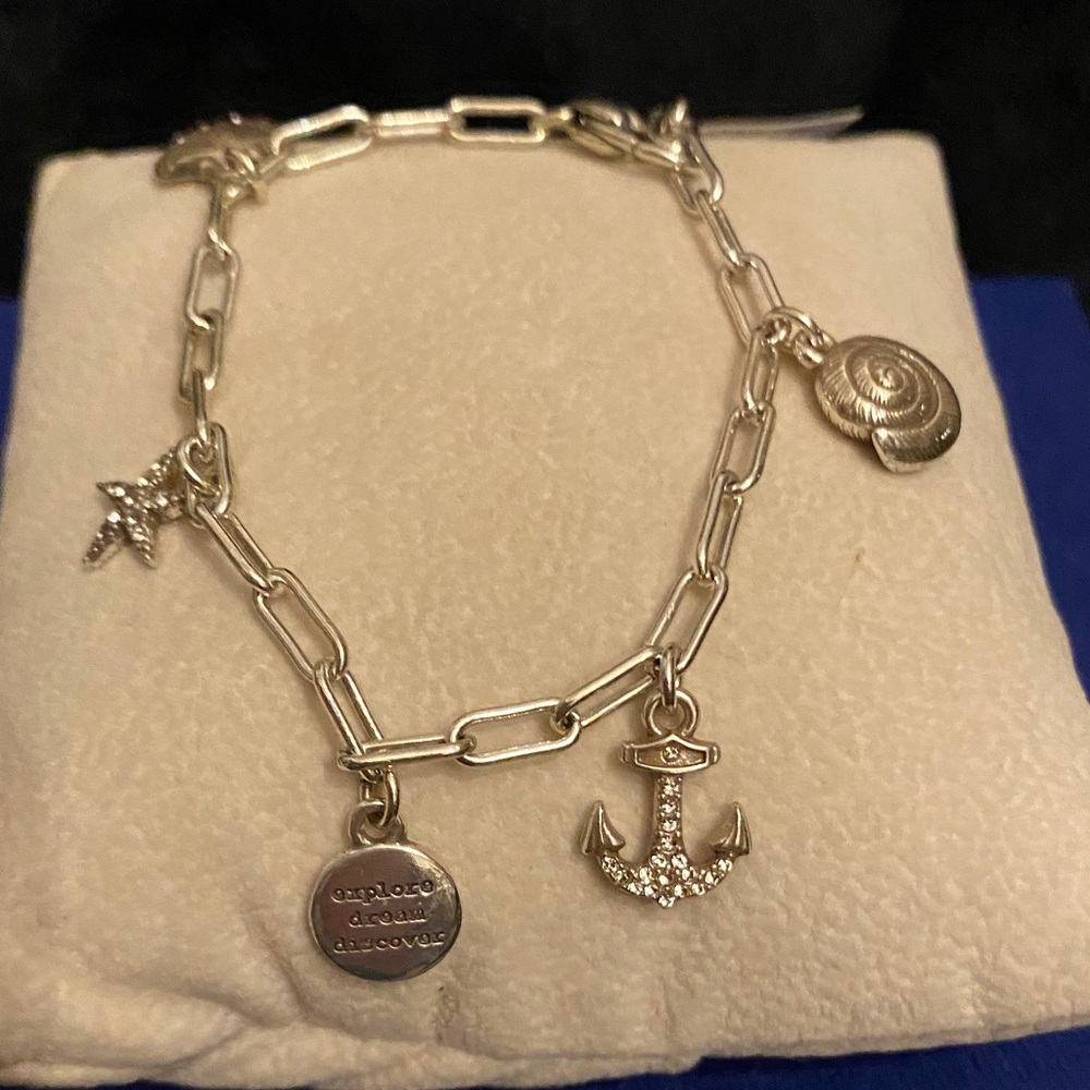 Brighton’s Silver Voyage Nautical Anchor & Seashell Paperclip chain Bracelet